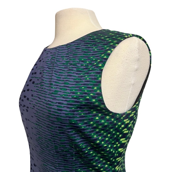 T Tahari Dress S 8 Purple, Blue, Navy, Green Sheath Patterned Professional Work - Picture 6 of 15
